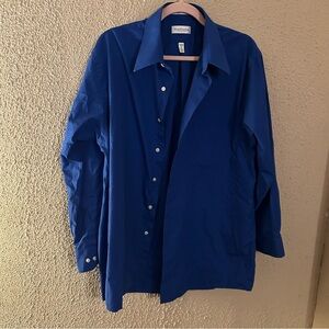 Van Heusen Men's Blue Button Up Shirt Regular Fit Wrinkle Free Size 32/33  L